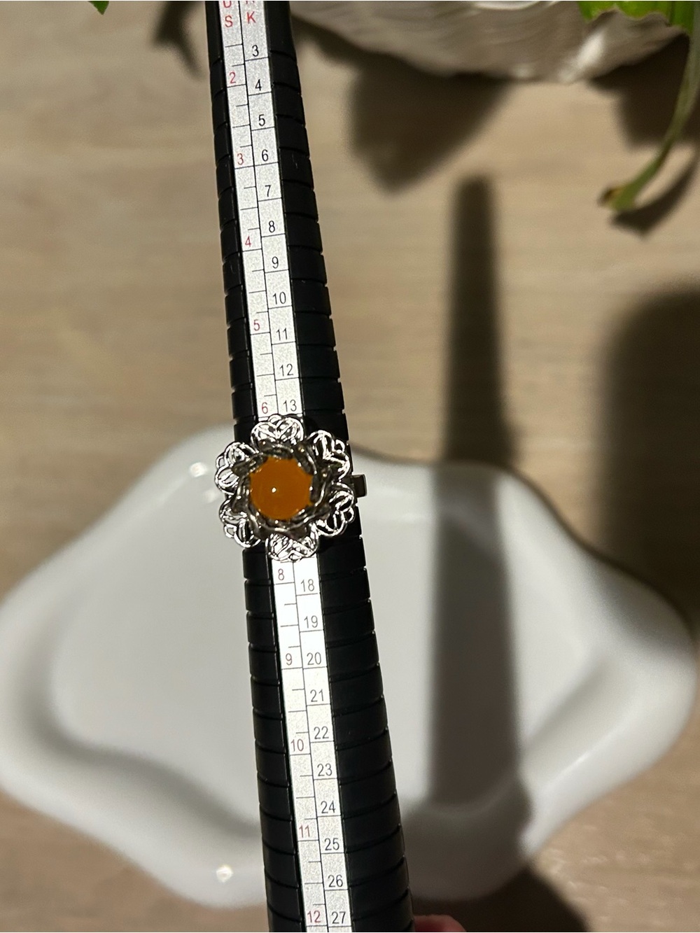 Silver Floral Ring with Amber Center - Women's Jewelry